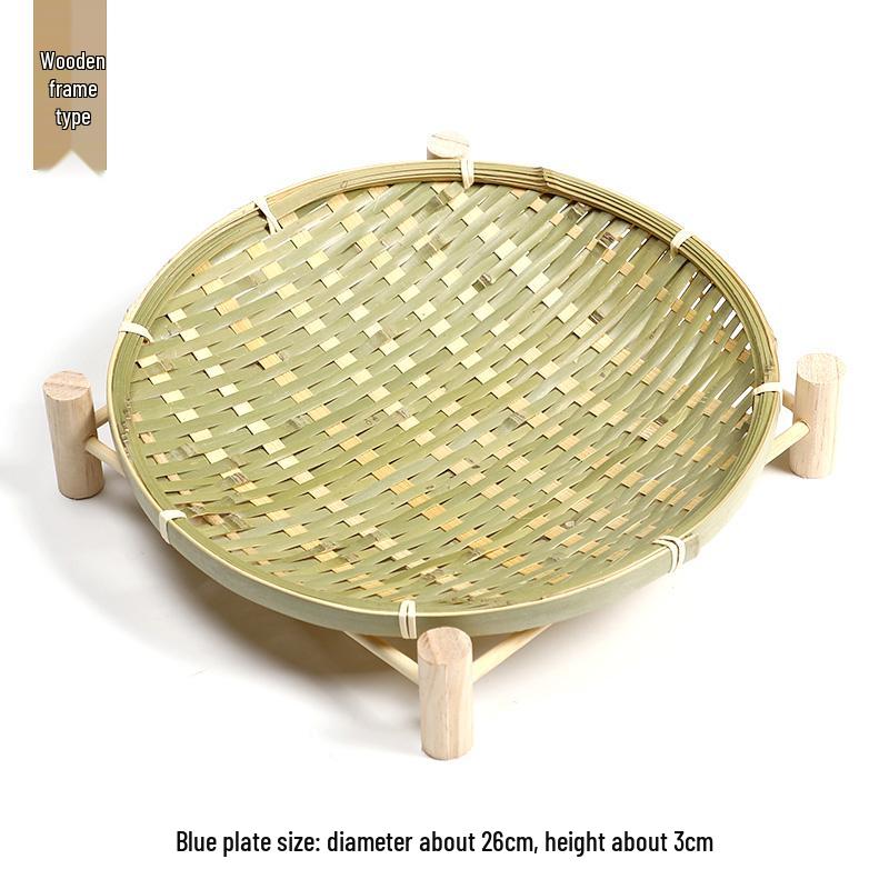 Handmade Bamboo Woven Basket Set - Round Winnowing Basket and Snack Plate for Hotel or Restaurant Use