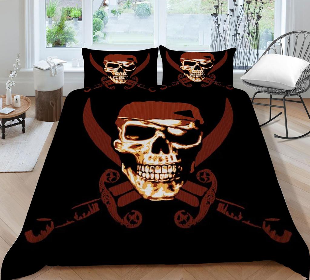 Bed Cover Home Bedclothes Bedding Set 2/3pcs 3D Skull Printing Microfiber Washable Bed Quilt Cover Set