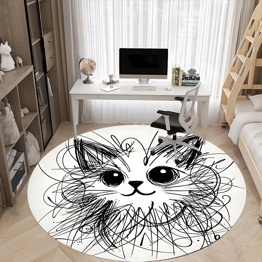 1pc Cat Whiskers Office Round Area Rug, Indoor Mat Suitable ForOffice, Under Office Chairs Bedroom Living Room Home Decor, Room Deco u46