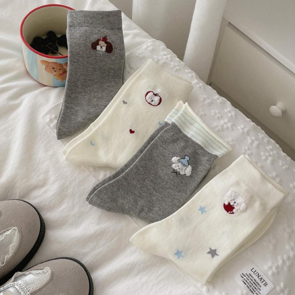 Socks Medium Tube Socks Trendy Cute Versatile Cartoon Puppy Pure Cotton Stockings
