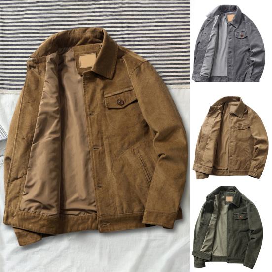 Bomber Jacket Solid Color Workwear Style Loose Turndown Collar Streetwear Spring Autumn