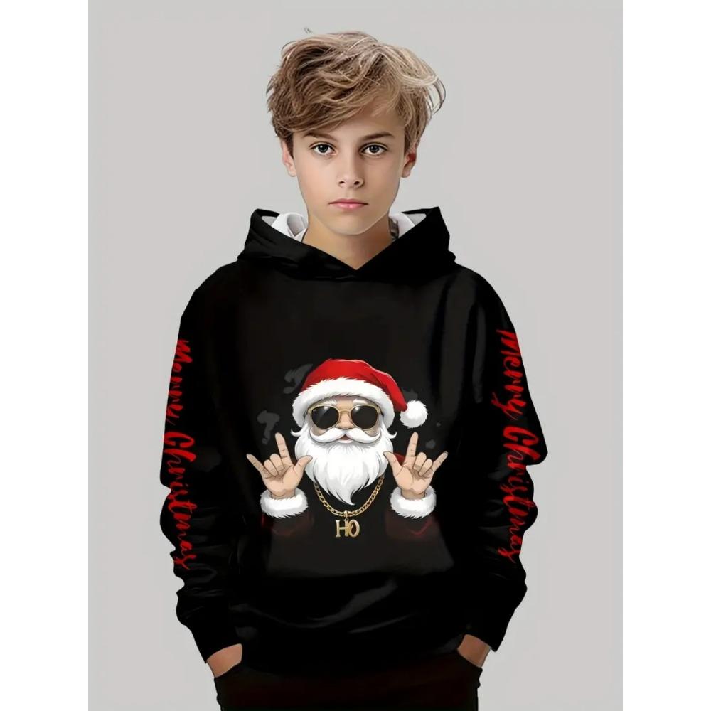 Christmas Children's Hoodie Santa Claus Cartoon 3D Print Long Sleeve Boys Clothing Holiday Fashion Sweatshirt Pullover Kids Tops