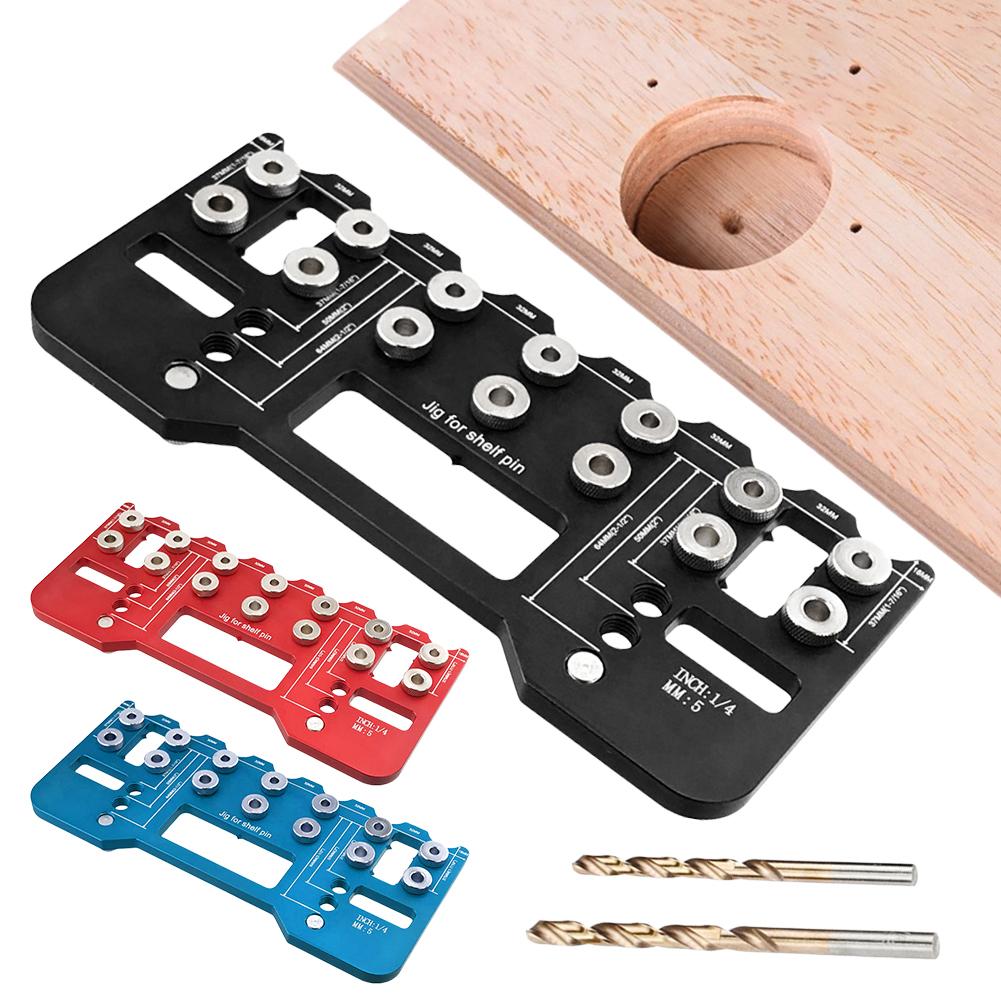 Pocket Hole Jig Kit Adjustable Shelf Pin Drilling Guide Jig Multi-Purpose Hinge Punch Locator Tool Adjust Opening Auxiliary Tool