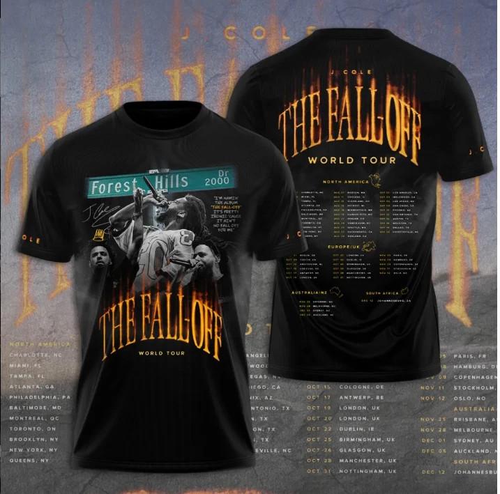 J Cole The Fall Off Tour 2026 3D AOP All Over Print Polyester T-Shirt EG481 S