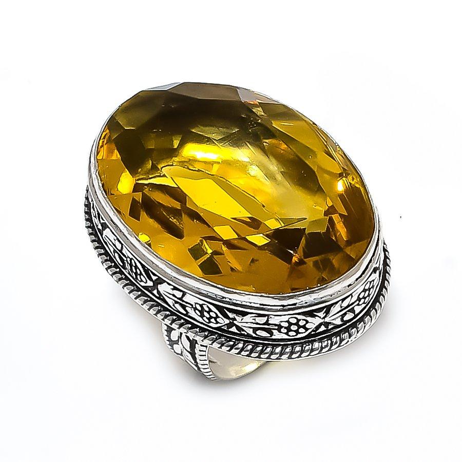 Citrine Handmade 925 Steling Silver Jewelry Ring Size 7.5 q0U85