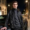 Futing Men's Biker Style Lapel Leather Jacket