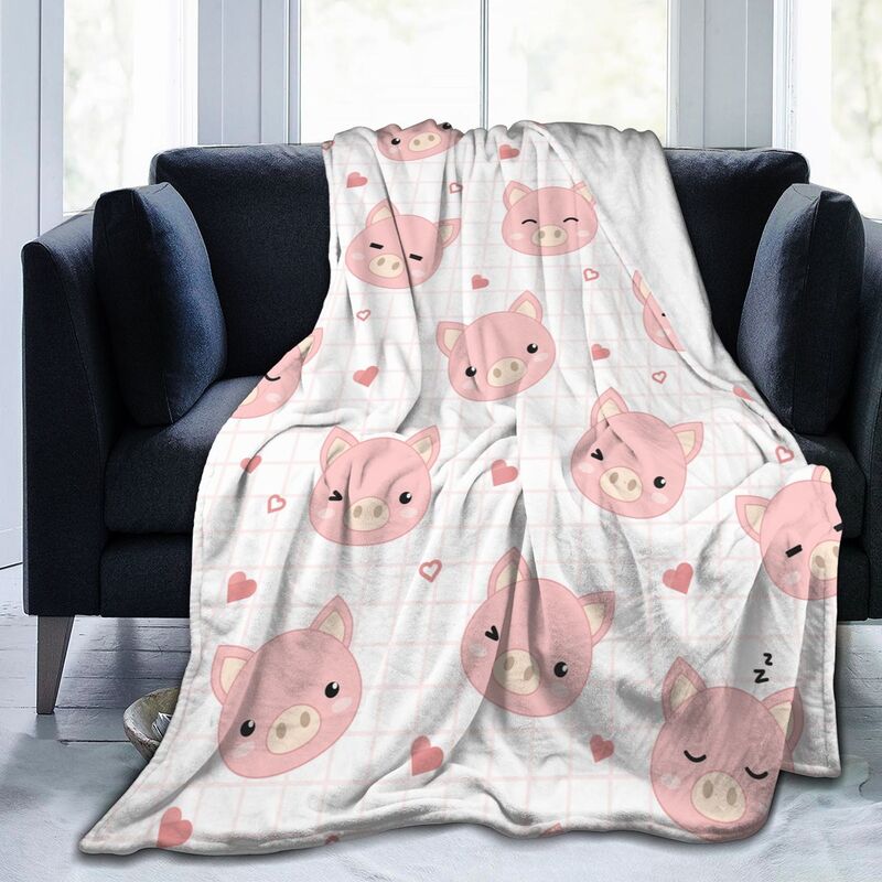 Cute Pig Themed Blanket Gifts Flannel Fleece Throw Blanket Soft for Girls Boys Adults Lightweight Comfortable Warm Blankets