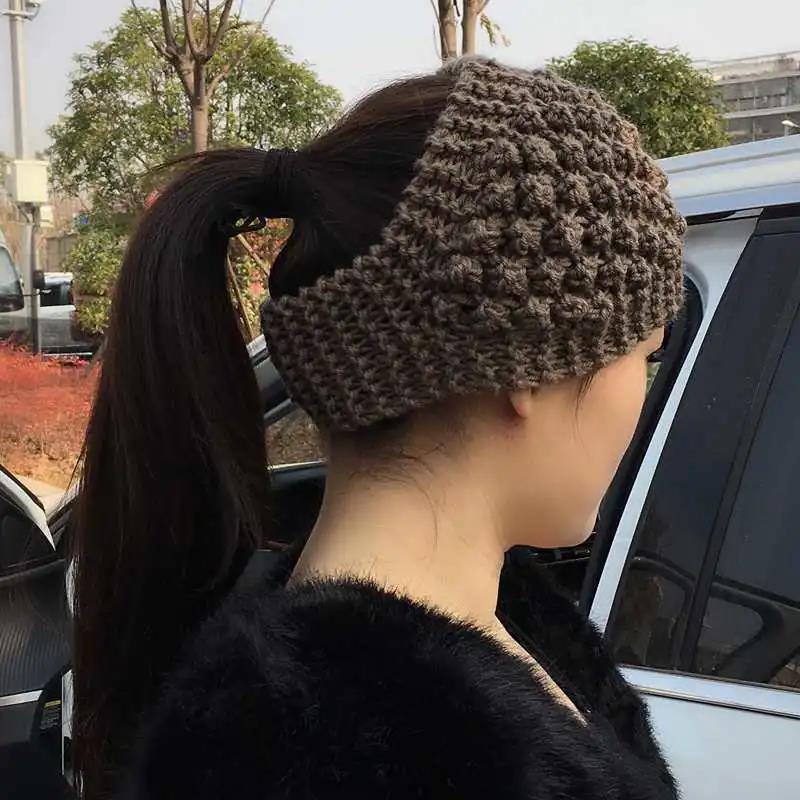 Hand-Knitted Wool Hairband Hat: Warm, Wide-Brimmed, Autumn & Winter Ear Protection, Floral Korean-Style Accessory