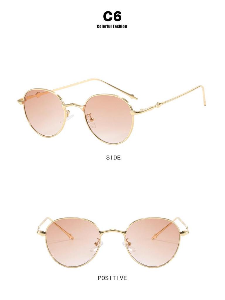 Ochelari de soare rotunzi retro din metal în stil coreean 2024 cu design stea cu patru petale