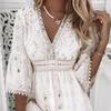 Summer Autumn Ruffle Dresses Plus Size Chic Women Cut Out Lace Dress Cover Flying Sleeves Wavy Hollow Out Elegant Dress