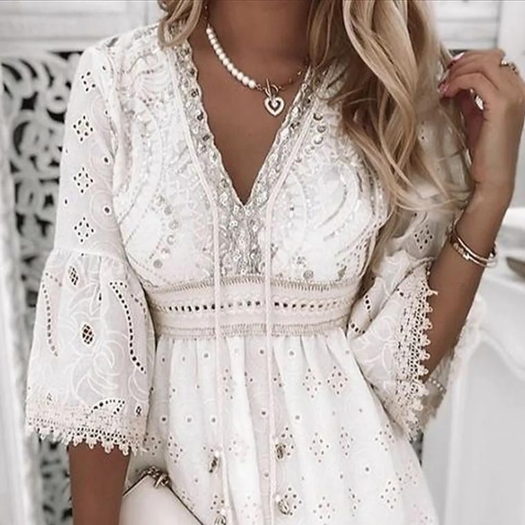 Summer Autumn Ruffle Dresses Plus Size Chic Women Cut Out Lace Dress Cover Flying Sleeves Wavy Hollow Out Elegant Dress