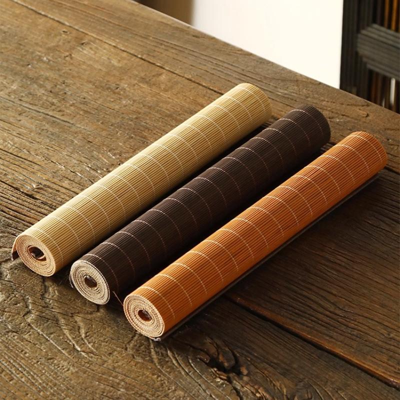 Fabric Edged Bamboo Silk Tea Mat Table Runner Tea Tablecloth Bamboo Zen Style Chinese Tea Tray Mat
