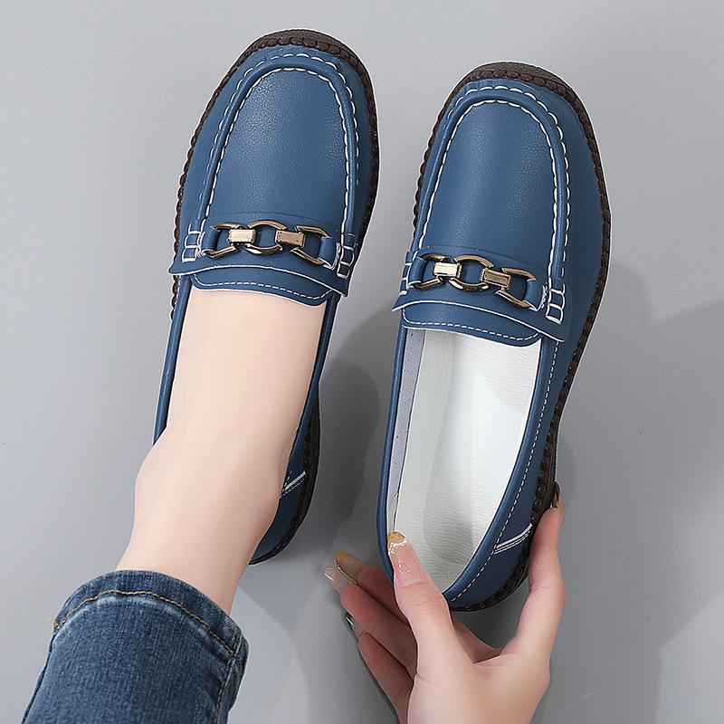 Women Simple Red Loafers Leather Driving Moccasins Comfort Flats Black Casual Slip on Plus Size Black Shoes