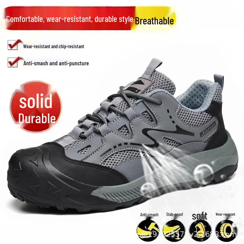 Men's Summer Breathable Steel Toe Work Shoes - Anti-Smash, Anti-Puncture, Insulated Safety Footwear for Construction.