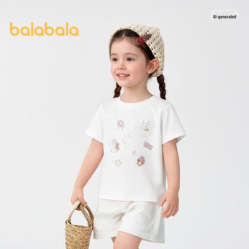 Balabala Girls' Summer Cartoon Print Short-Sleeve T-Shirt
