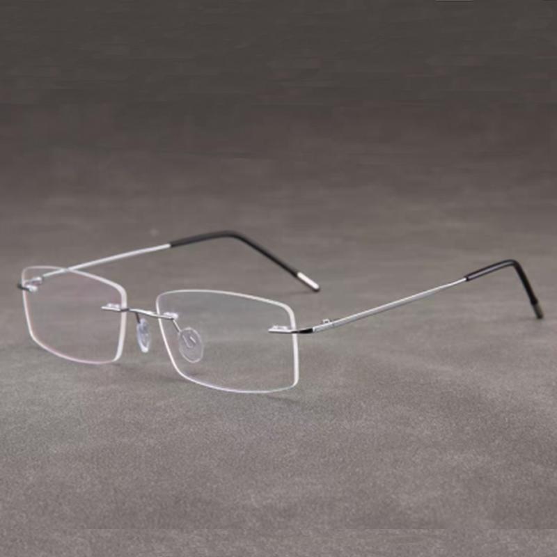 

Unisex Metal Rimless Glasses Square Frame Business Reading Glasses Men Clear Glasses Anti Blue Light +3.5