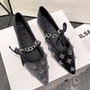 Metal Chain Design Pointed Toe Ballet Shoes Women Luxury Rhinestone Decoration Flats Mary Jane Shoes Fashion Banquet Dress Shoes