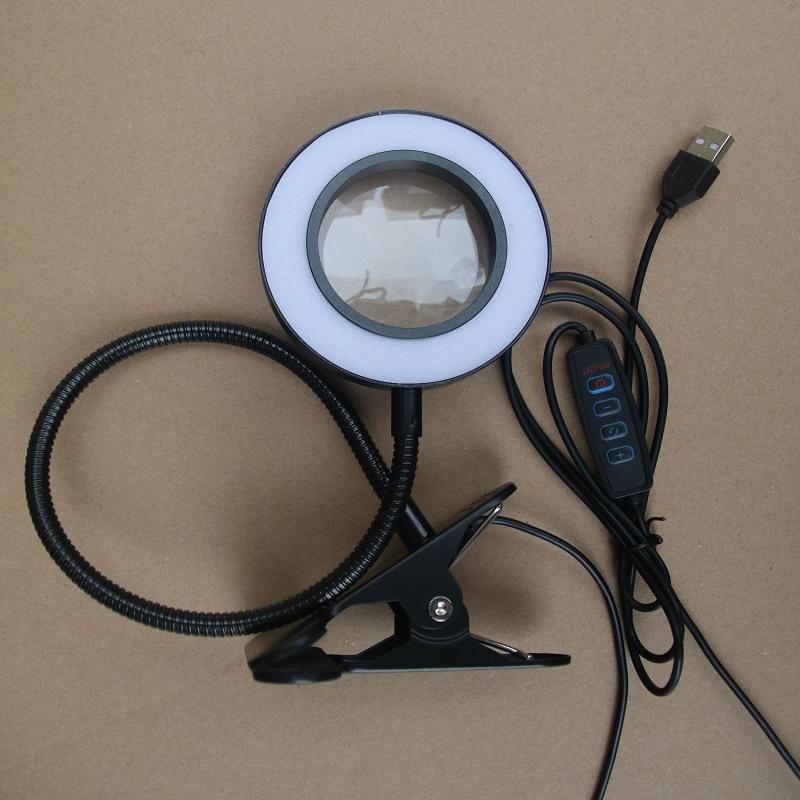 1Pc LED Desk Lamp Eye Protection Student Reading Manicure Face Tattoo Embroidery Eyebrow Selfie Fill Light Magnifying Glass Desktop Clip Lamp