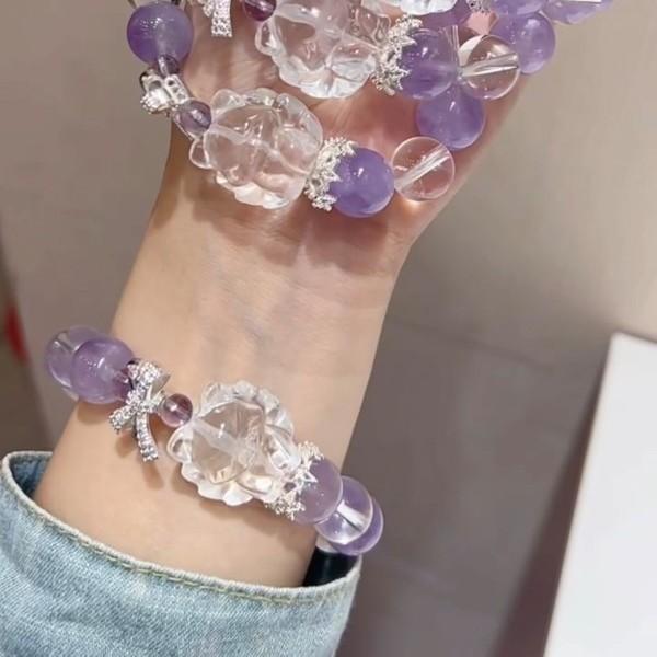 New Design Natural Amethyst White Crystal White Crystal Nine-tailed Fox Phoenix Nine Bracelet Girl
