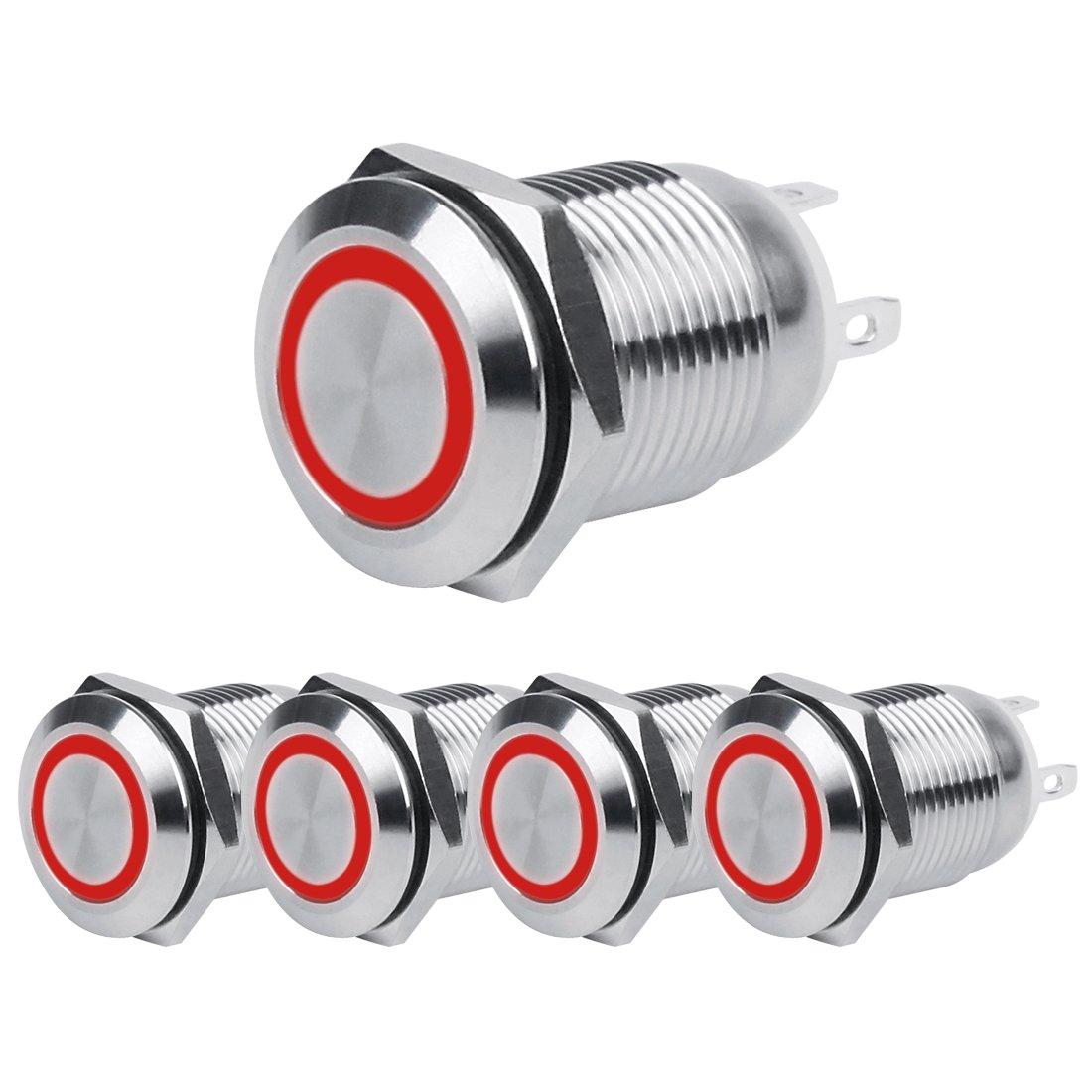 

Andux Space Миттєва Водонепроникна Кнопка з LED Підсвічуванням, 12мм, 5, JSANKG-02 (Червоний)