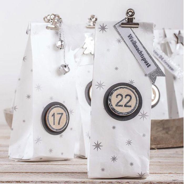 24 MDF Wooden Adhesive Numbers Advent Calendar Ø 3.5 Cm - Silver