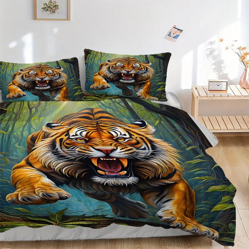 

3pcs Tiger Print Duvet Cover Set - Machine Washable, Includes 1 Cover and 2 Pillowcases, No Core Included yy251013125 135x200cm
