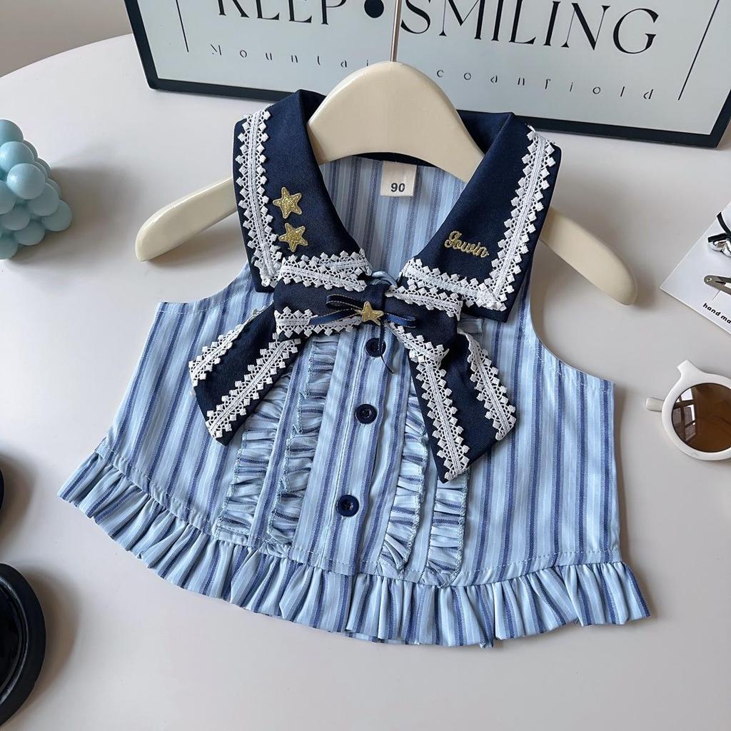 Girls' Cute Sleeveless Lace Top and Pleated Skirt Set - Summer Fashion