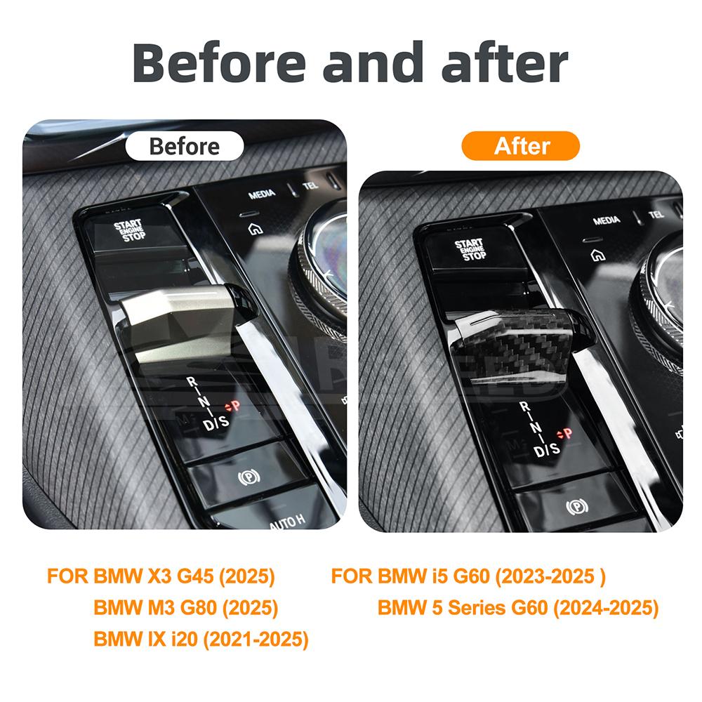 Echte Kohlefaser-Schalthebelmanschette für BMW X3 G45 M3 G80 2025 IX i20 2021-2025 i5 G60 5er G60 2024 2025 LHD