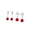 Real Gold-Plated Star Red Pearl Earrings, Light Luxury, Full Diamond Water Drop, Niche Design, Versatile for Women
