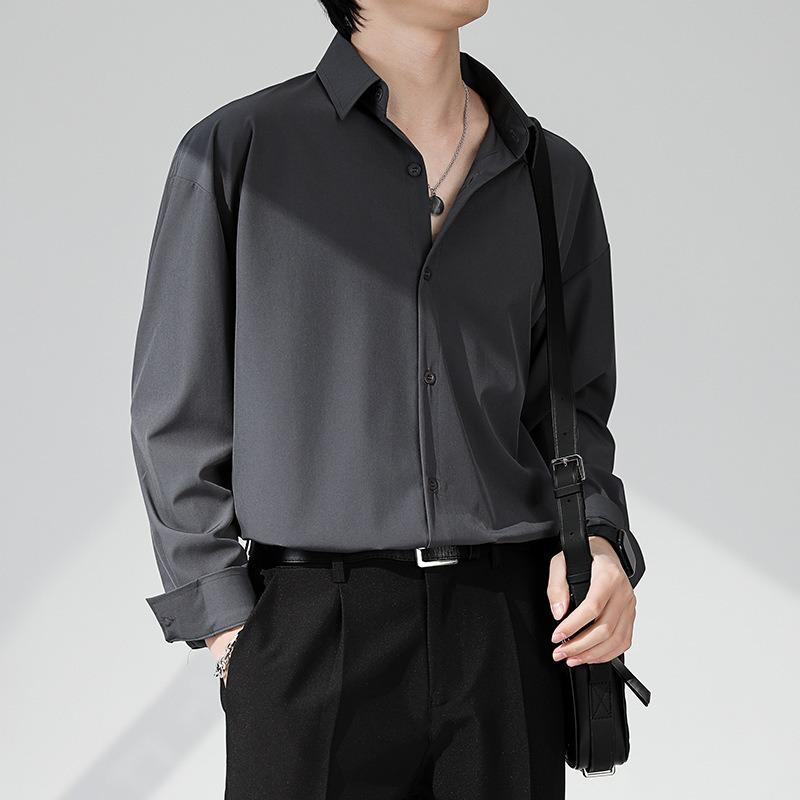 Men s Spring and Autumn Men s Korean Loose Casual Long Sleeved Shirt S