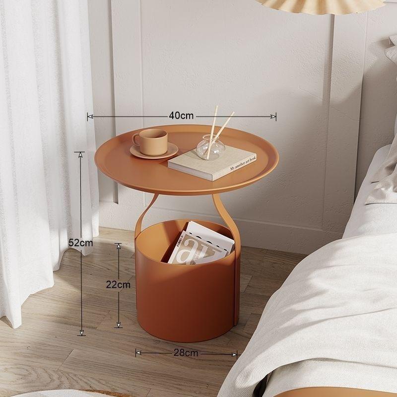 Home Wrought Iron Bedside Table & Storage Bucket - Light Luxury Small Corner Coffee Table