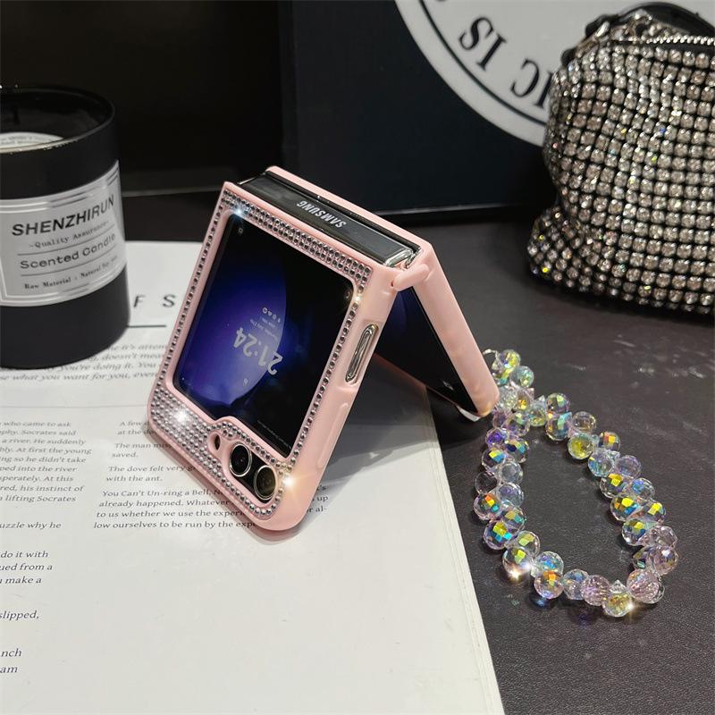 Diamond Magnetic Protective Case with Lanyard for Samsung Z Flip 6/7, Compatible with Wireless Charging
