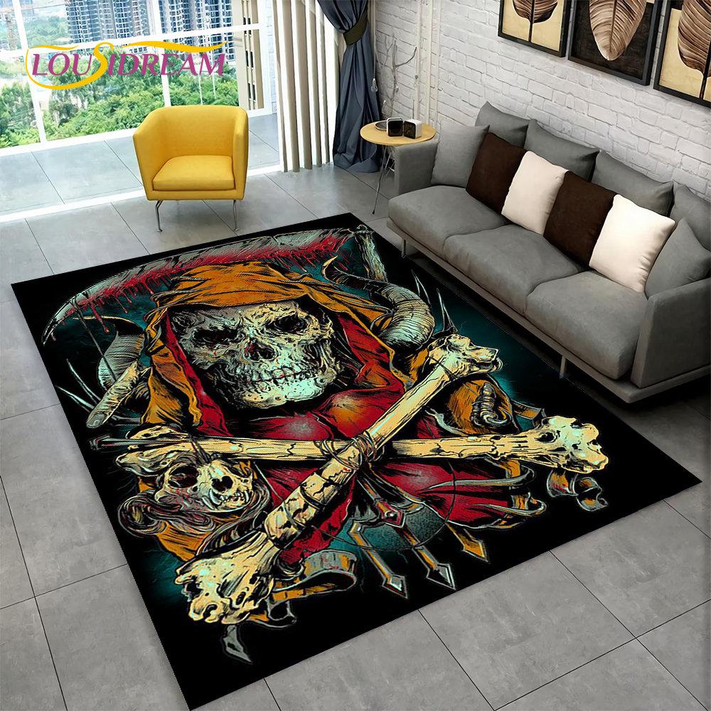 3D Creative Gothic Horror Skull Modern Area Rug,Carpet Rug for Living Room Bedroom Sofa Doormat Decor,Kitchen Non-slip Floor Mat