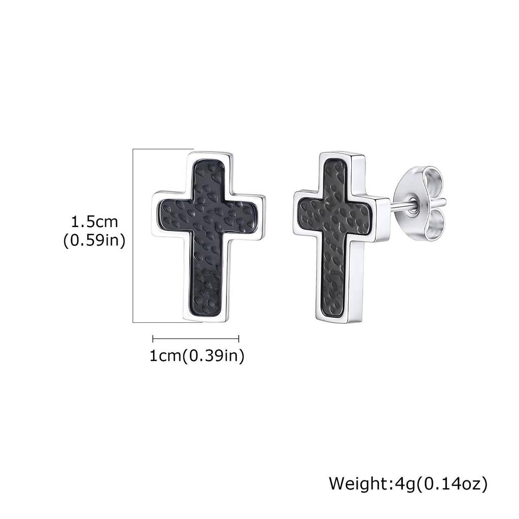 Vnox Men's Stainless Steel Cross Earrings, Hammered Texture Gold Black Color Waterproof Hypoallergenic Ear Jewelry Gifts for Men