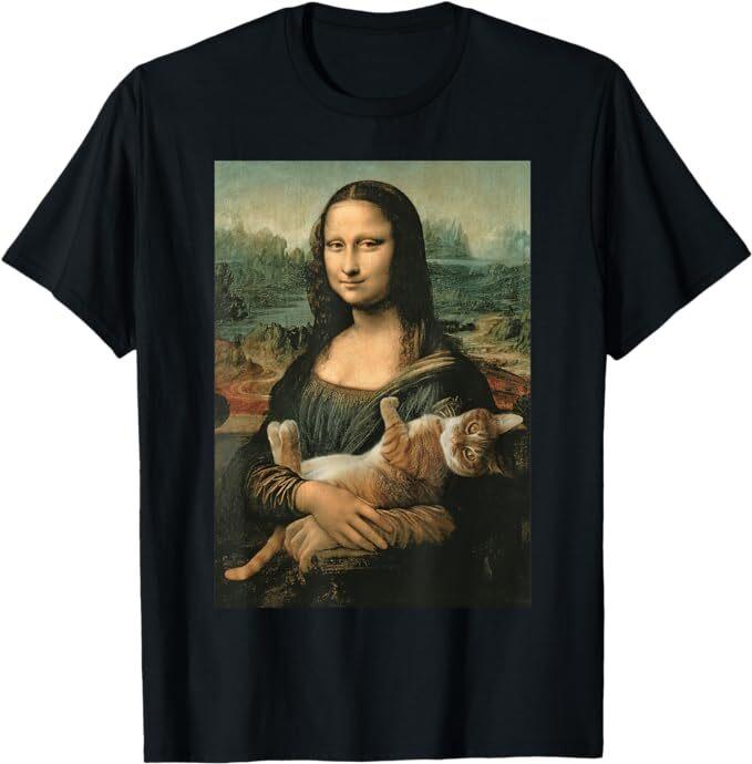 Mona Lisa With Orange Cat Funny Art Painting T-Shirt Unisex T-Shirt XL