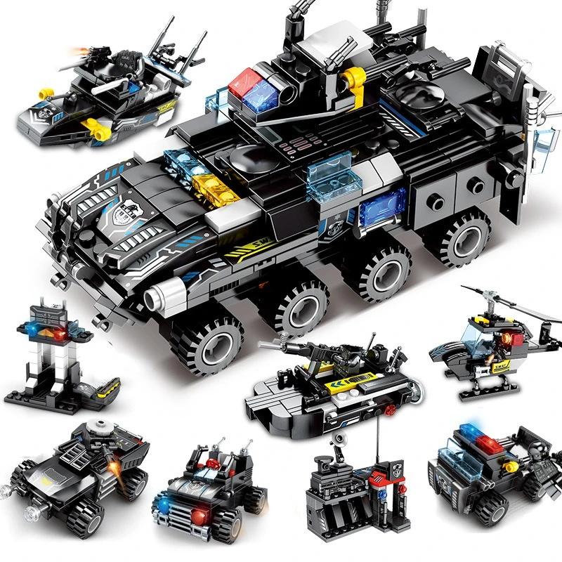 City Series Police Station Swat Building Blocks Fighting Robot Helicopter Bricks Kit Educational Toys For Children Gifts