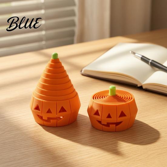 Small Pumpkin Collectible Halloween Stress Toy Retractable Spiral Fidget Sensory Toy for Plastic Ornament Kids Adults 3D Printed Desktop Decoration,