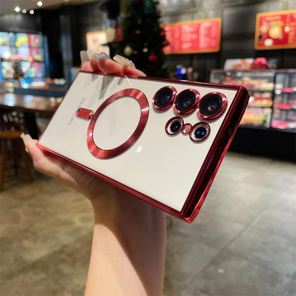 Suitable for Samsung S25 Electroplated Magnetic S24ultra Mobile Phone Case A54 Silicone Soft S23u Transparent Full Package