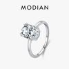 MODIAN 925 Sterling Silver Minimalist Oval Zirconia Finger Ring Prong Setting CZ Band For Women Engagement Anniversary Gift