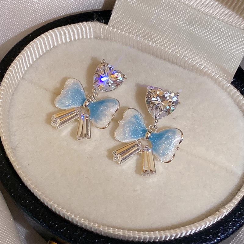 

Love zircon bow earrings simple retro temperament earrings niche light luxury high-end earrings