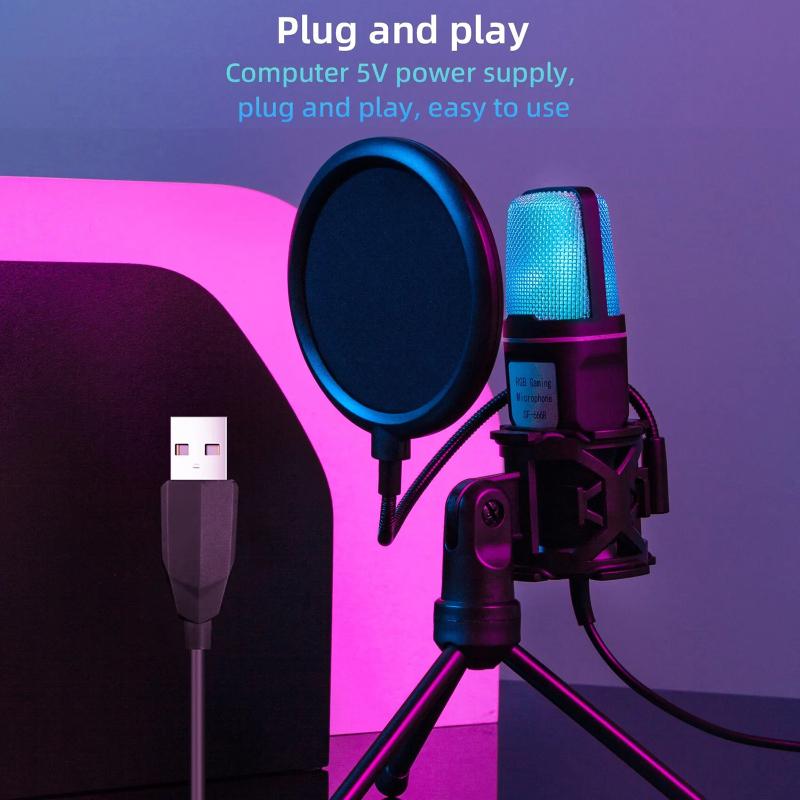 

SF666R USB проводной микрофон профессиональная видеозапись RGB конденсаторный игровой микрофон шум чёрный