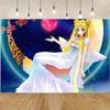 Anime S-Sailor M-Moon Christmas Backdrop Window Fireplace Photography Backgrounds For Photo Studio