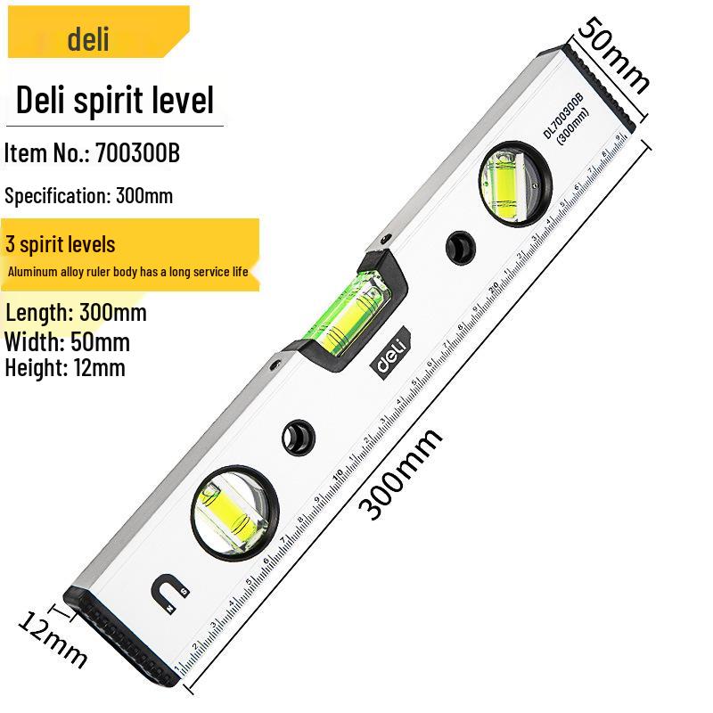 Livella a bolla in alluminio ad alta precisione Deli Tools - Resistente alle cadute, Righello magnetico per uso domestico