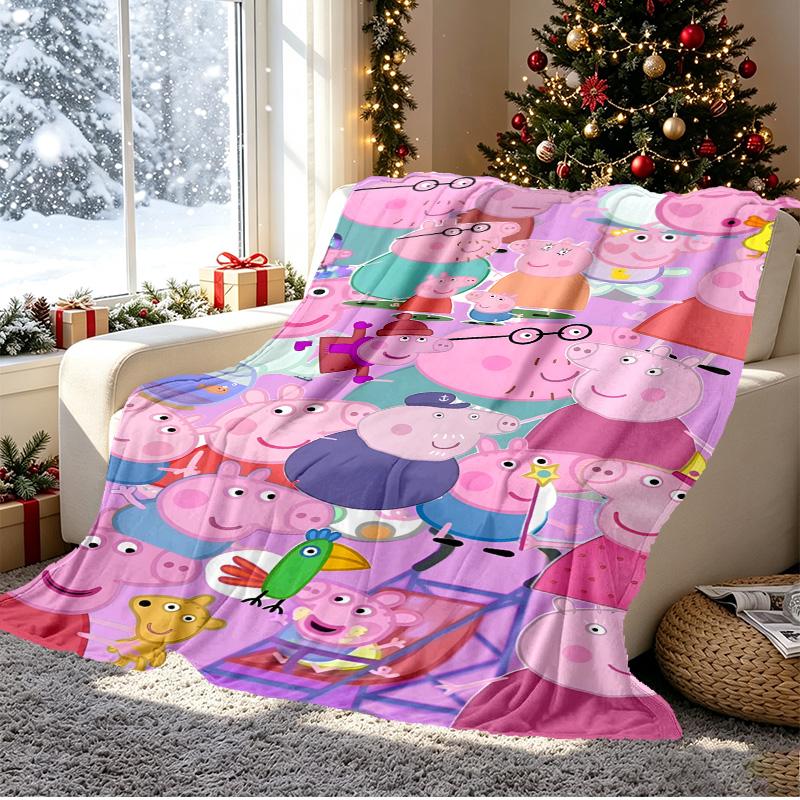 Peppa Pig Pattern Blanket for Home Decoration, Bed, Sofa, Car Travel, Camping, Suitable for All Seasons, Birthday Christmas Gift