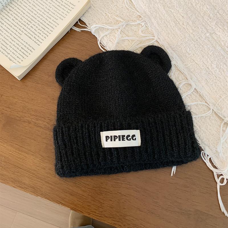 

Fall and Winter Bear Ears Cute Knitted Hat for Women Warmth Thickened Fashionable Simple and Versatile Ear Protection Wool Hat