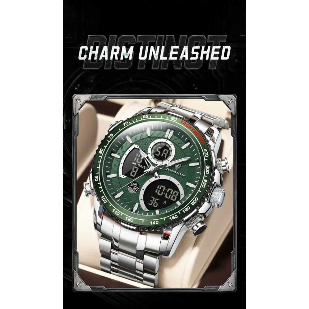 POEDAGAR Top LED Man Clock Waterproof Electronic Luxury Men's Watches Dual Time Display Digital Stainless Steel Quartz Watch