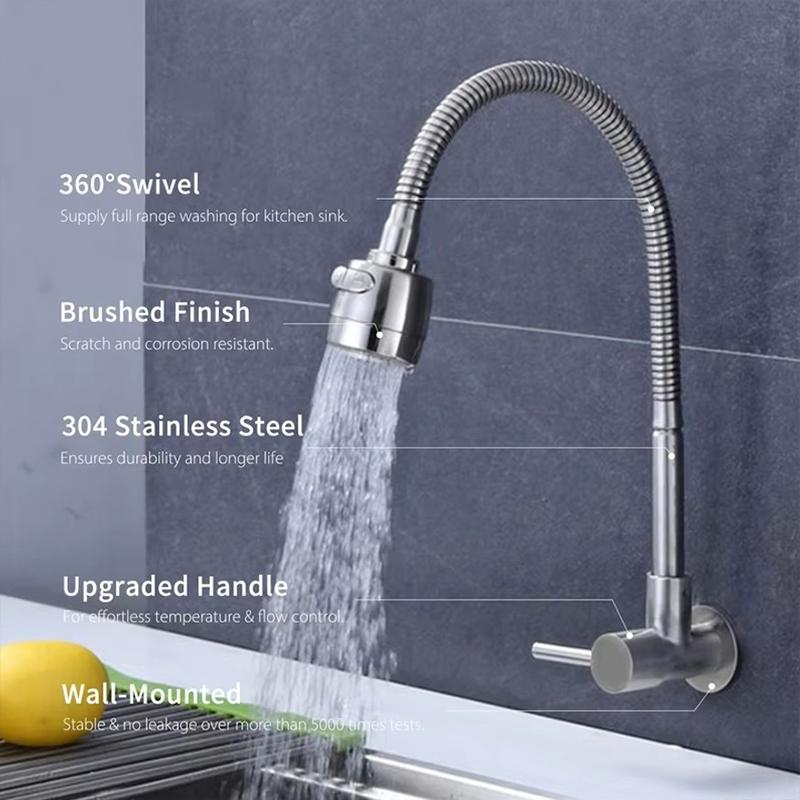 Wall Mounted Stainless Steel Kitchen Faucet Single Cold Water Faucet Outdoor Faucet for Garden Balcony Basin Mop Pool