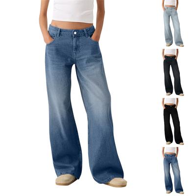 Ladies Fashion Retro Personality Wash Old High-Waisted Retro Loose Straight Leg Jeans