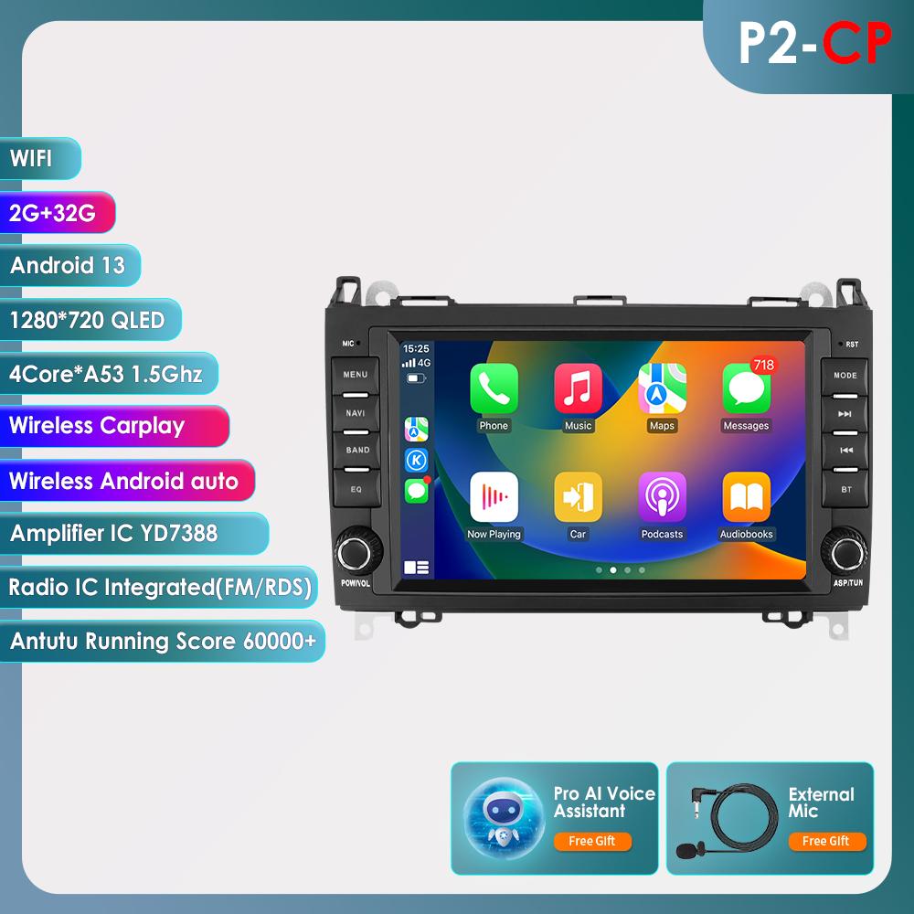 OSSURET 8" Bilradio for Mercedes Benz W169 W245 B200 W906 Sprinter W639 Vito Trådløs CarPlay Android Auto 4G DSP RDS 2din DVD Intelligent Skjerm