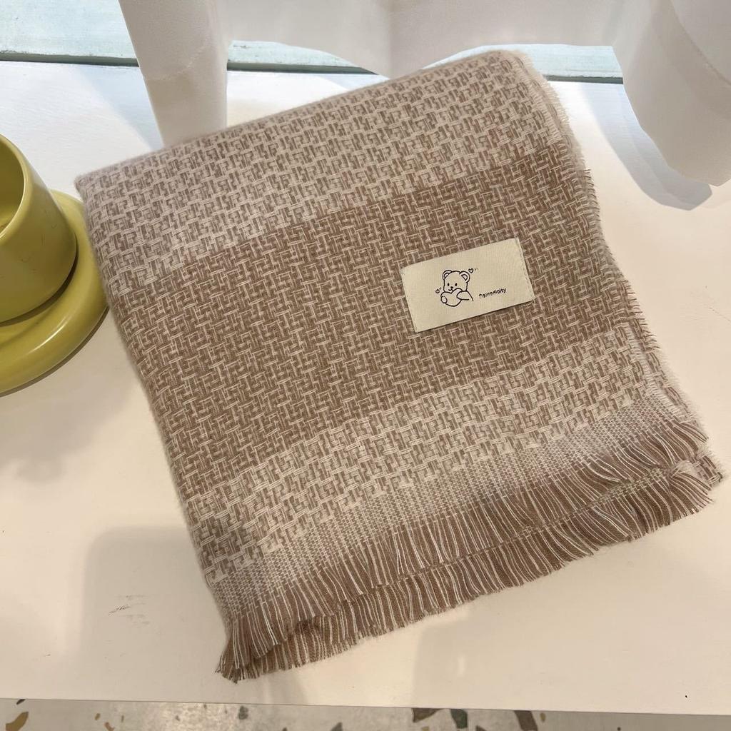 Korean Style New Winter Scarf Warm Imitation Cashmere Tassel Cute Bear Logo Scarf Fashionable and Versatile Women's Shawl